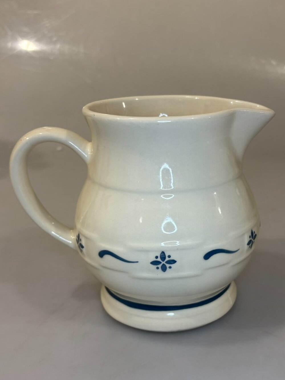 Longaberger Pottery Woven Traditions Classic Blue Pitcher 1 Qt 32 oz USA Made